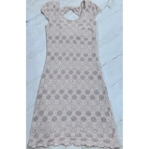 Free‎ People Mini Dress Lace Floral Bow Back Cap Sleeve Pink Beige Blush Small